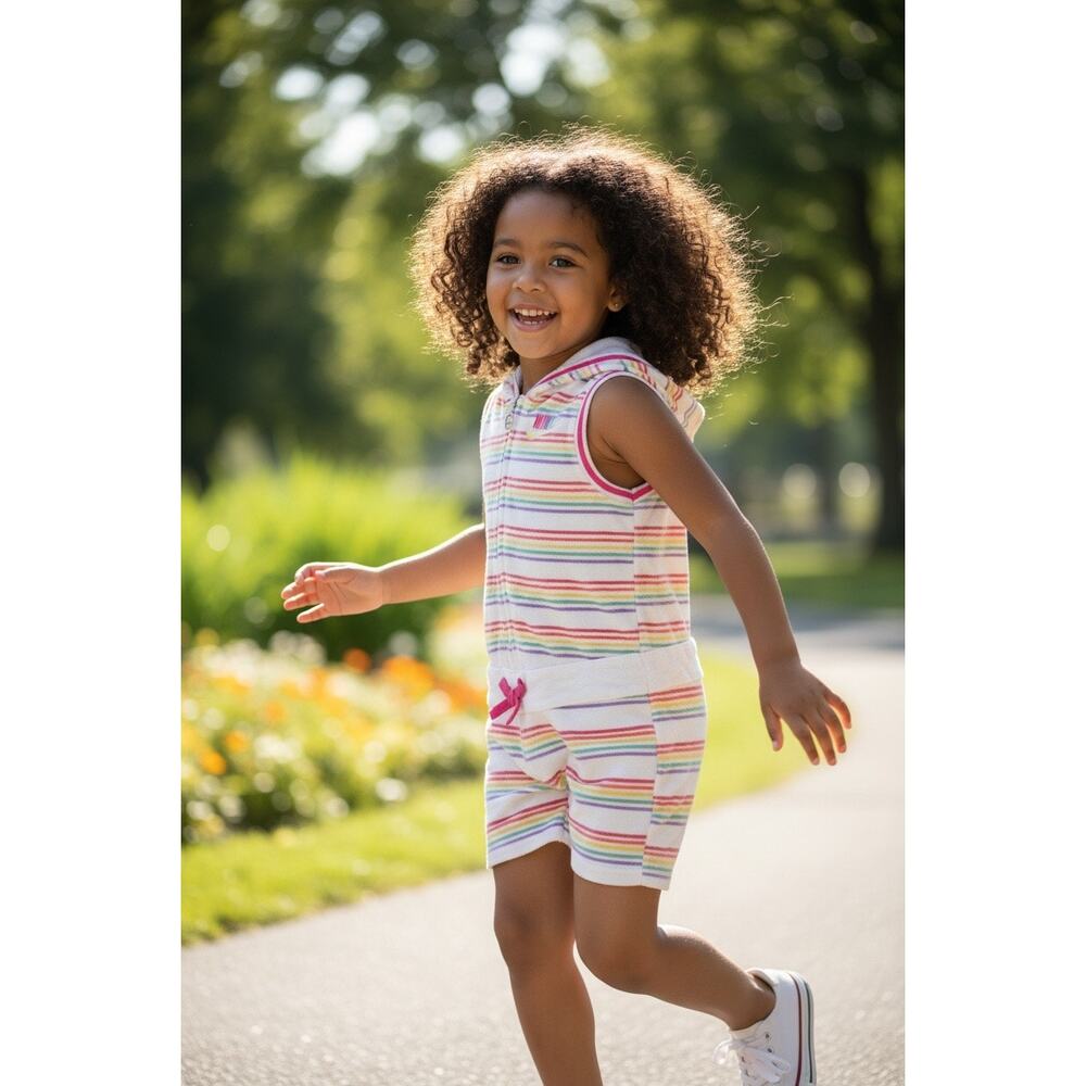 Y2K Nike Terry Cloth Romper Girls 6X Rainbow Hooded Retro 2000s